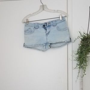 Lilu denim shorts 5 Embroidered Mini Light Wash Mid-rise Stretch 1 1/2" Inseam